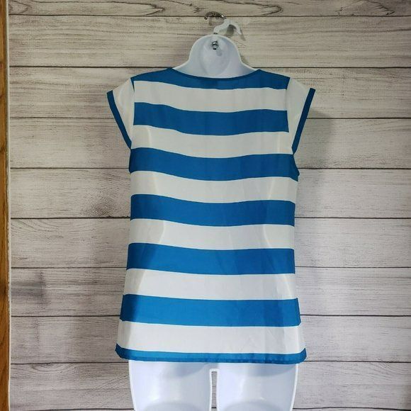 J Crew XS Short sleeve Blue White Striped Blouse - Picture 6 of 7